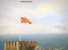 North Macedonian flag flying over Skopje castle