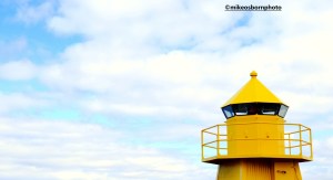 A yellow lookout post in Reykjavik harbour, Iceland