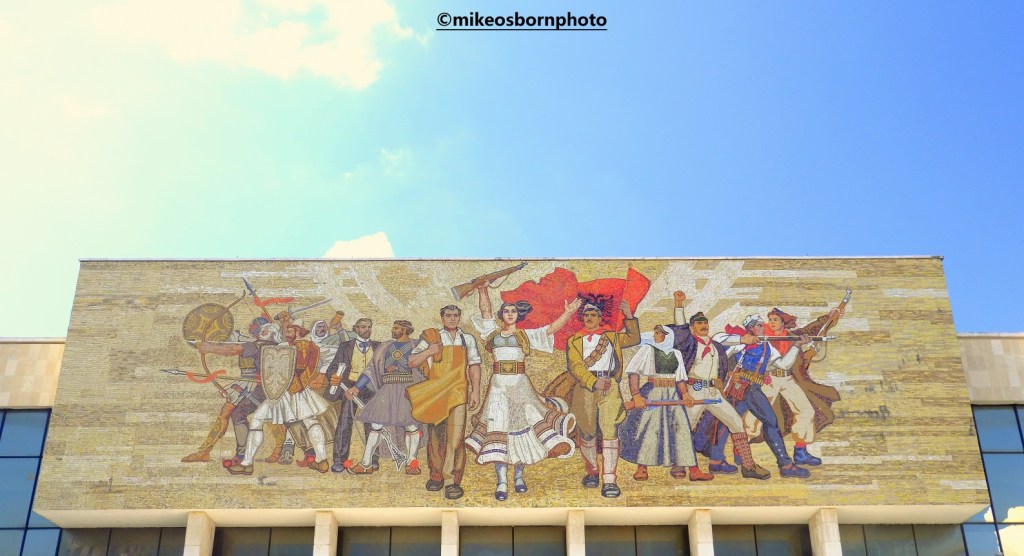 Socialist mural in Skanderbeg Square, Tirana, Albania