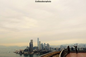 People having their photo taken on a Hong Kong viewing platform