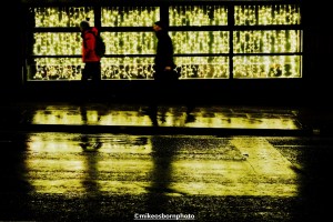 Christmas decorations at night on Whitworth Street, Manchester