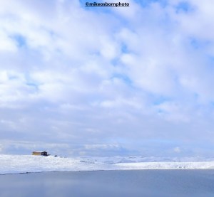 Snowy scene by a lake in Iceland
