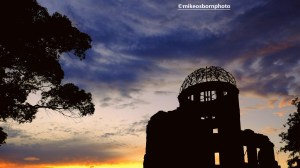 Sunset view of Hiroshima cathedral ruins, Japan