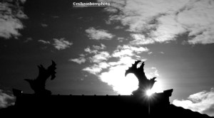 Silhouette of Nagano temple at sunrise