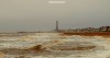 View of Blackpool and Irish Sea on stormy day