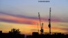 Manchester cranes at sunset