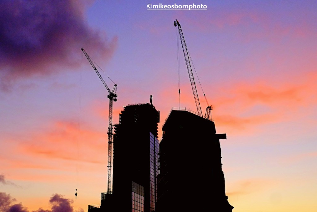Deansgate Manchester new buildings at sunset