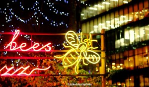 Manchester bee lights in Spinningfields, Manchester