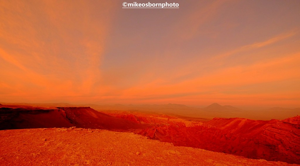 Red sands of Atacama Desert, Chile at sunset