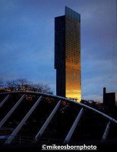 Beetham Tower, Manchester, catches the winter sunlight