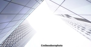 Deansgate Square, Manchester, on a foggy day
