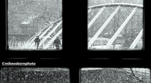 Snowfall on Merchant's Bridge, Castlefield, Manchester