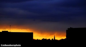 Sunset over Salford on a rainy evening