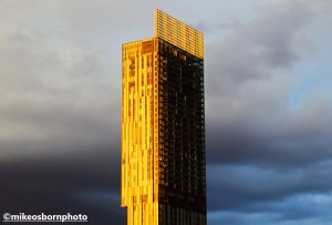 Beetham Tower, Manchester catches the evening golden rays