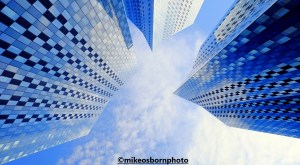 A view of Deansgate Square, Manchester while lying down