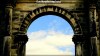 Hadrian's Arch framing blue sky on Shugborough estate