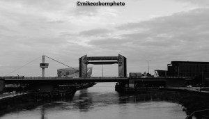 Buildings including The Deep and tidal barrier at mouth of River Hull