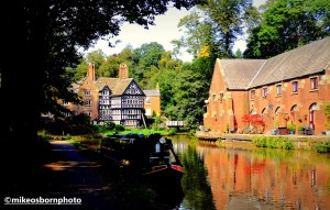 View of canal and houses in Worsley village
