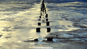A line of markers at Caldy Beach, Wirral