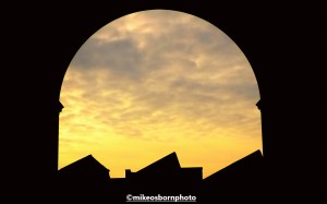 Dusk silhouette of Stockport's railway viaduct