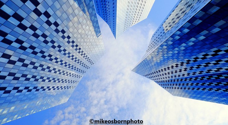 Looking up at the skyscrapers of Deansgate Square, Manchester