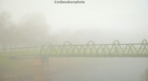 Salford's Adelphi Footbridge shrouded in fog