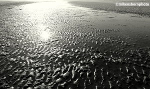 Ribbed, wet sand on Formby Beach, Merseyside