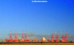 Red cranes of the Port of Liverpool