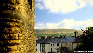 View of houses and hills in Clitheroe, Lancashire