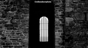 Window inside Clitheroe castle keep, Lancashire, UK