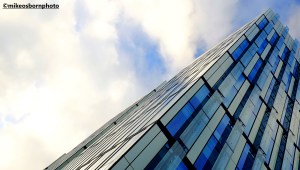 A blue high rise building in Spinningfields, Manchester