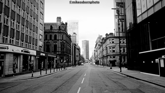 An empty Deansgate in Manchester on an early summer morning