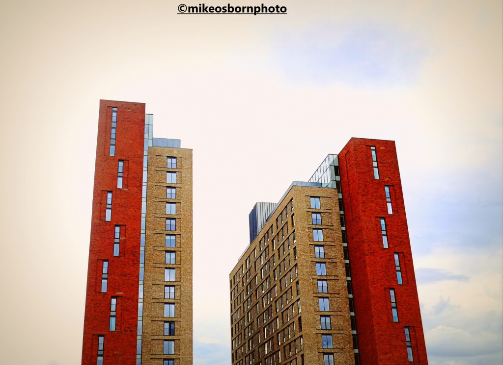 Conjoined apartment buildings in Trafford, Manchester