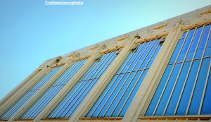 Elegant Art Deco windows on the promenade at Morecambe, Lancashire, UK