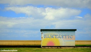 A concrete box decorated with the word fantastic in Morecambe, UK
