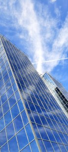 Blue glass office blocks in Salford Quays