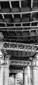 The underside of the Castlefield Viaduct in Manchester