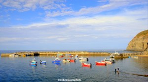 Boats moored in the harbour at Staithes in North Yorkshire