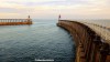 Whitby's two piers converge at the entrance to the sea