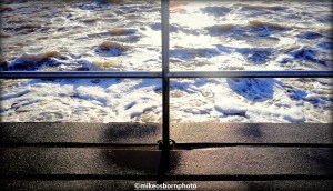 A surge of water next to West Kirby's Marine Lake on the Wirral