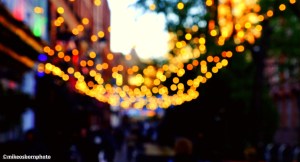 Warm glittery lights on Manchester's Canal Street on a freezing day