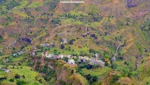 A village nestles in the valley of Paul on the island of Santo Antão in Cape Verde