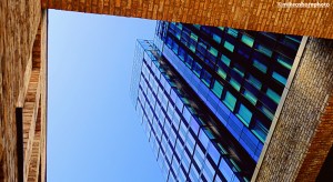 A tower of Crown Street, Manchester, captured with the perfect blue sky of a hot summer's day