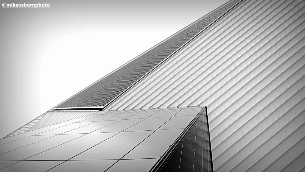 A section of the new corrugated metal Aviva Studios complex in Manchester