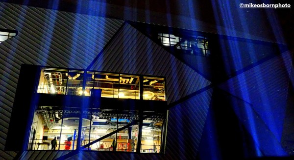 The unfinished Factory building seen in winter during the First Breath installation