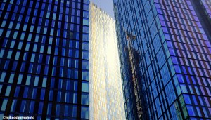 Acres of blue glass mark part of the New Jackson high rise estate in Manchester.