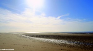An empty stretch of sun-kissed beach on the Fylde Coast south of Blackpool.