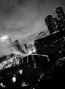 Fireworks to mark New Year in Castlefield, Manchester.