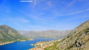 A commanding view of the Bay of Kotor in Montenegro from a vantage point above Kotor city.