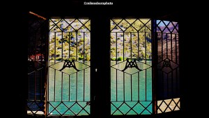Ornate windows at Our Lady of the Rocks islet in Montenegro's Bay of Kotor.